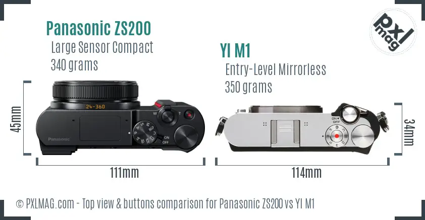 Panasonic ZS200 vs YI M1 top view buttons comparison