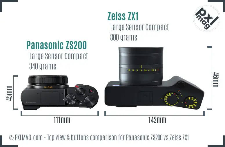 Panasonic ZS200 vs Zeiss ZX1 top view buttons comparison