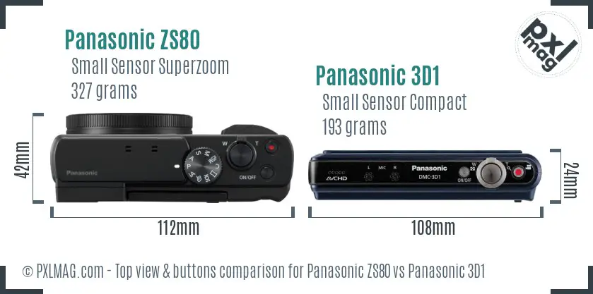 Panasonic ZS80 vs Panasonic 3D1 top view buttons comparison