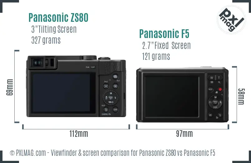 Panasonic ZS80 vs Panasonic F5 Screen and Viewfinder comparison