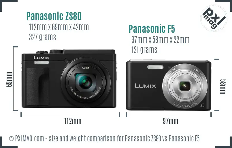 Panasonic ZS80 vs Panasonic F5 size comparison