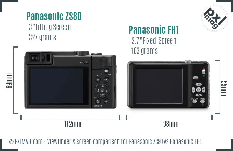 Panasonic ZS80 vs Panasonic FH1 Screen and Viewfinder comparison