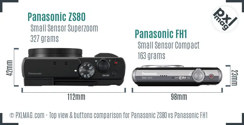 Panasonic ZS80 vs Panasonic FH1 top view buttons comparison