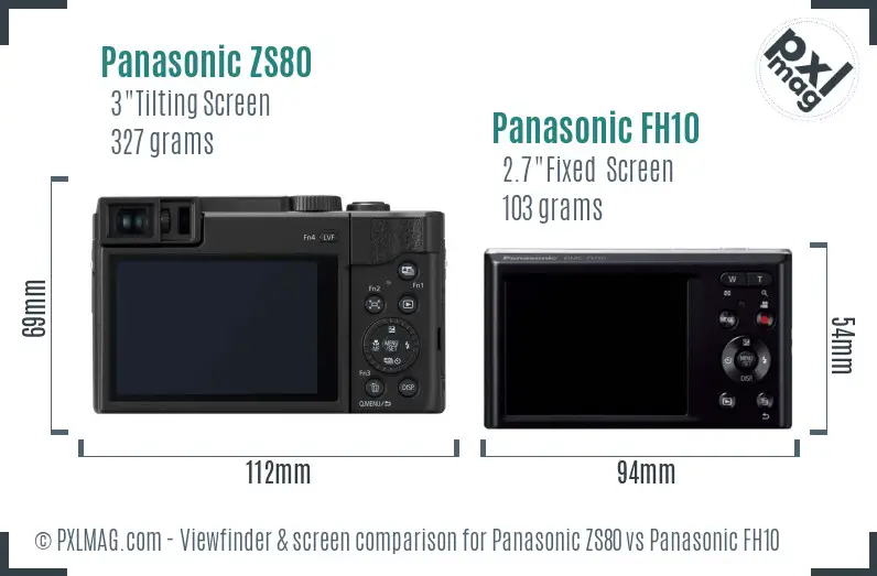Panasonic ZS80 vs Panasonic FH10 Screen and Viewfinder comparison