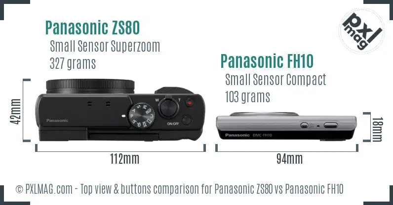 Panasonic ZS80 vs Panasonic FH10 top view buttons comparison