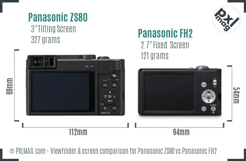 Panasonic ZS80 vs Panasonic FH2 Screen and Viewfinder comparison