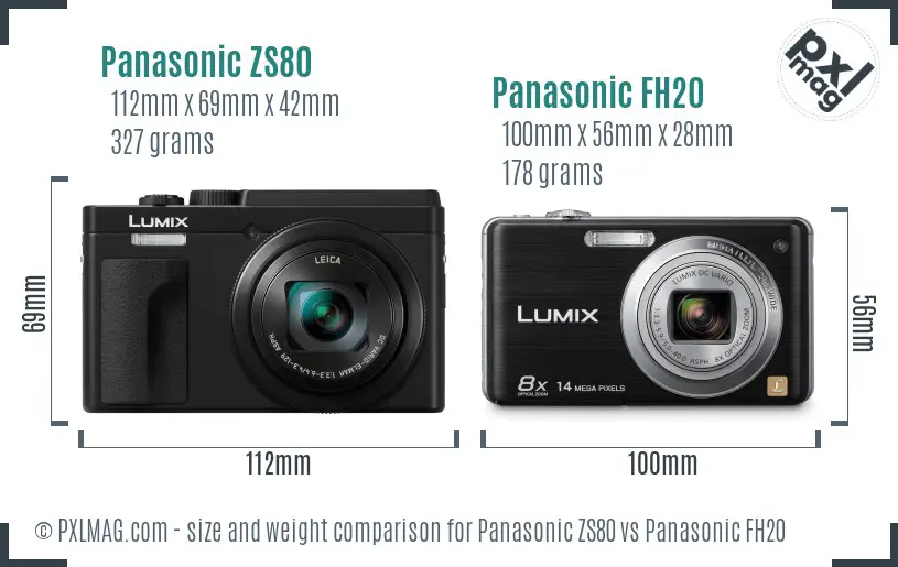 Panasonic ZS80 vs Panasonic FH20 size comparison
