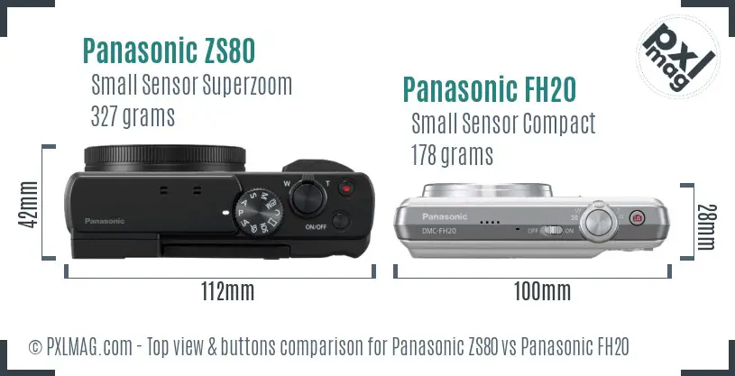 Panasonic ZS80 vs Panasonic FH20 top view buttons comparison