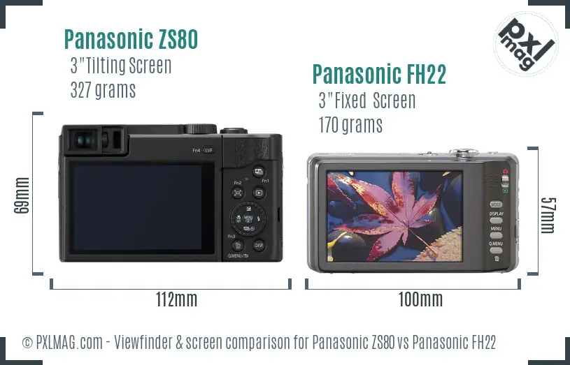 Panasonic ZS80 vs Panasonic FH22 Screen and Viewfinder comparison