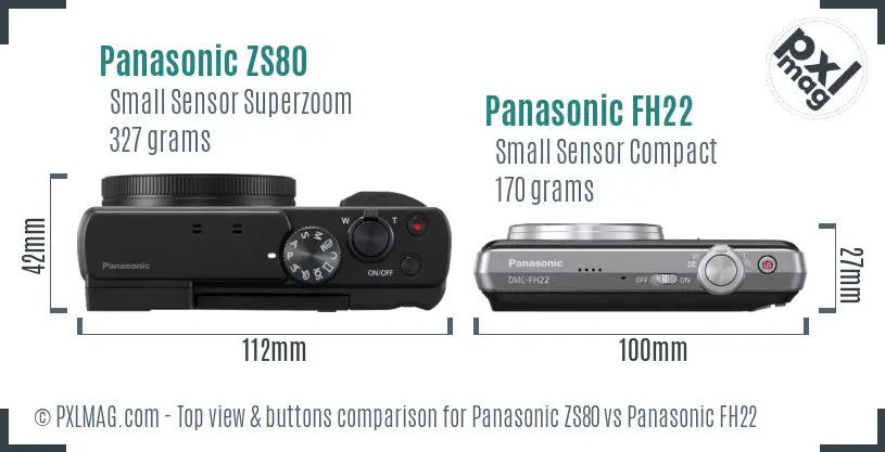 Panasonic ZS80 vs Panasonic FH22 top view buttons comparison