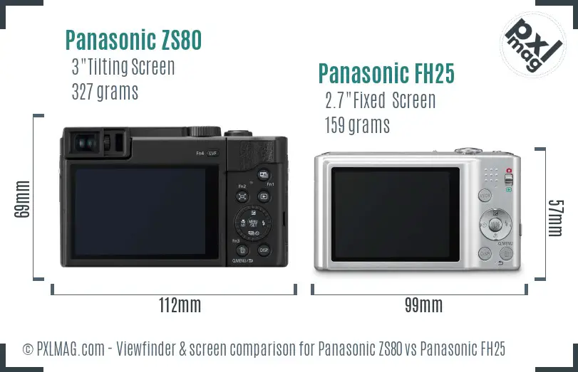 Panasonic ZS80 vs Panasonic FH25 Screen and Viewfinder comparison
