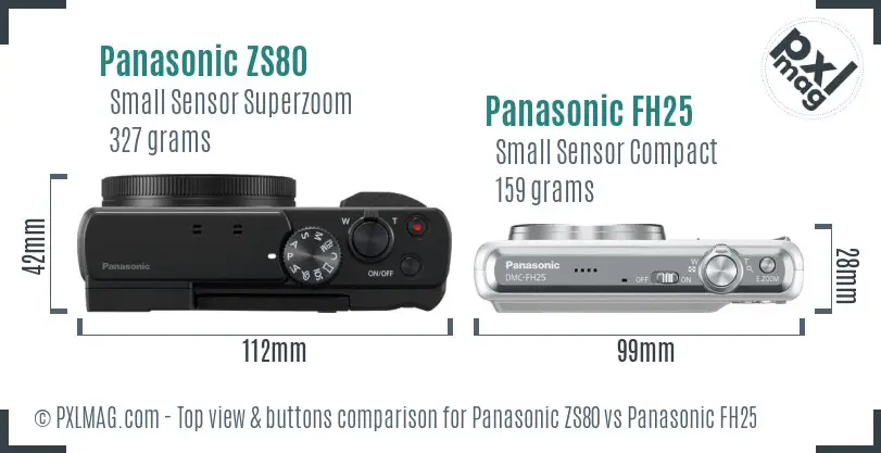 Panasonic ZS80 vs Panasonic FH25 top view buttons comparison