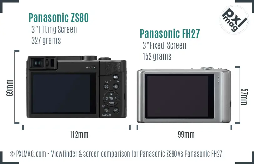 Panasonic ZS80 vs Panasonic FH27 Screen and Viewfinder comparison