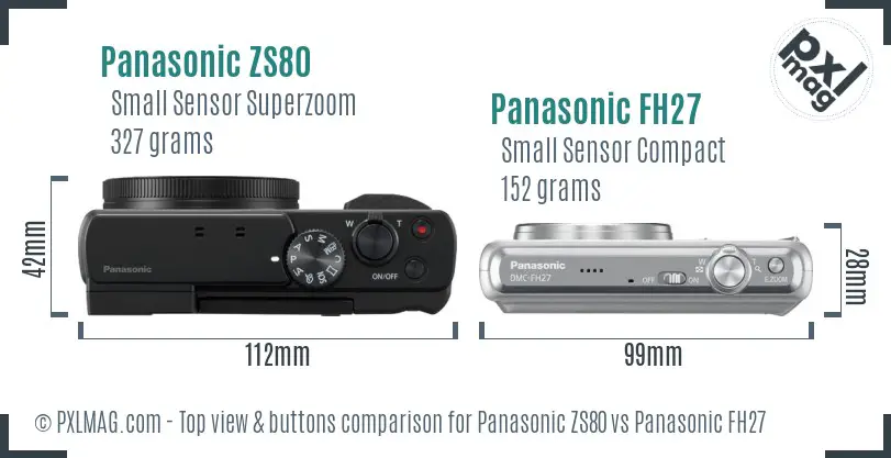 Panasonic ZS80 vs Panasonic FH27 top view buttons comparison