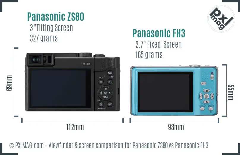 Panasonic ZS80 vs Panasonic FH3 Screen and Viewfinder comparison