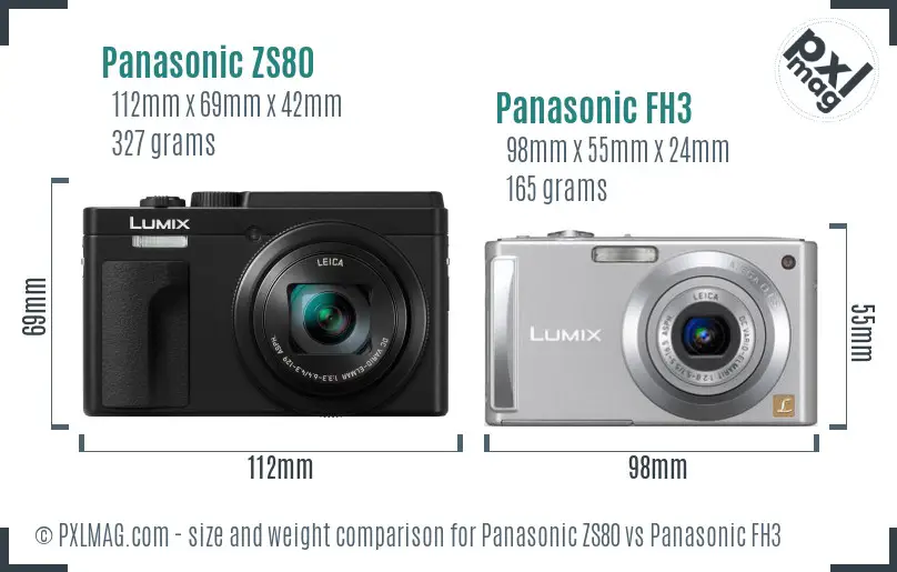 Panasonic ZS80 vs Panasonic FH3 size comparison