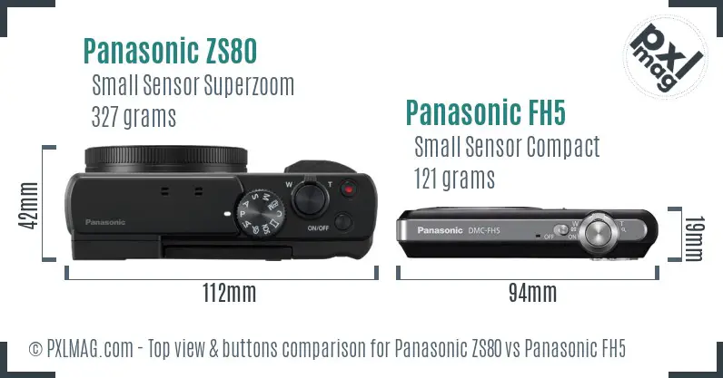 Panasonic ZS80 vs Panasonic FH5 top view buttons comparison