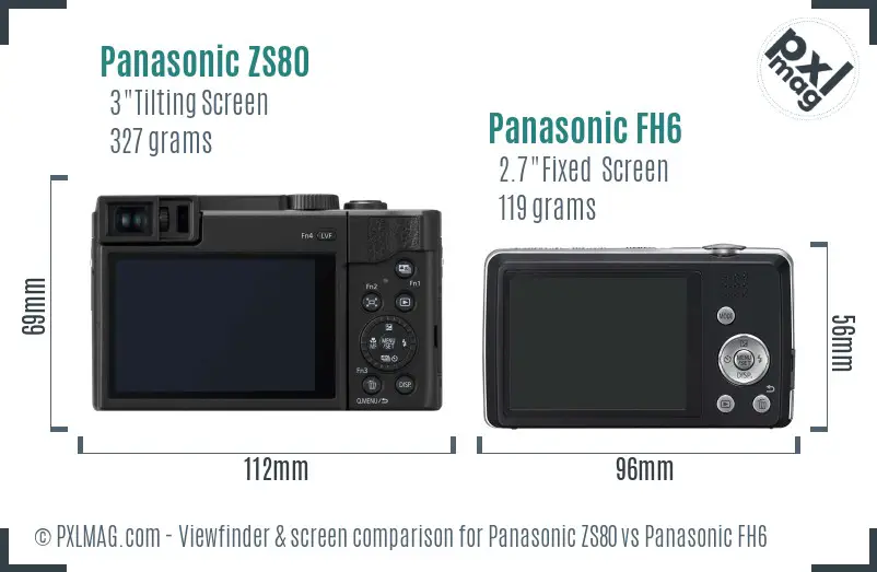 Panasonic ZS80 vs Panasonic FH6 Screen and Viewfinder comparison