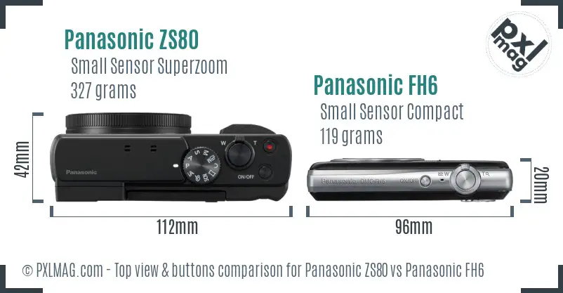 Panasonic ZS80 vs Panasonic FH6 top view buttons comparison