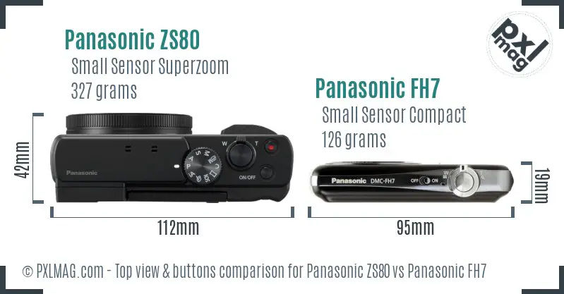 Panasonic ZS80 vs Panasonic FH7 top view buttons comparison