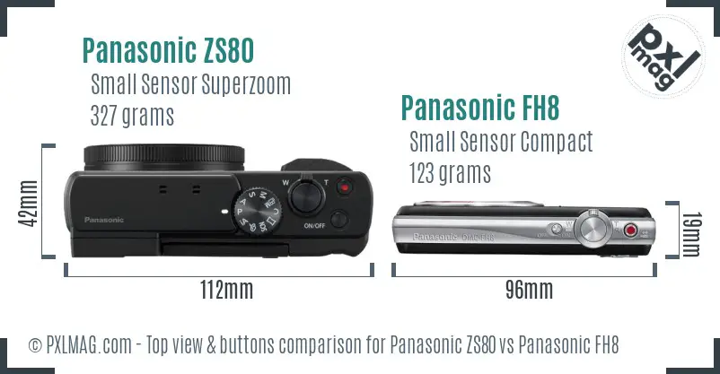 Panasonic ZS80 vs Panasonic FH8 top view buttons comparison