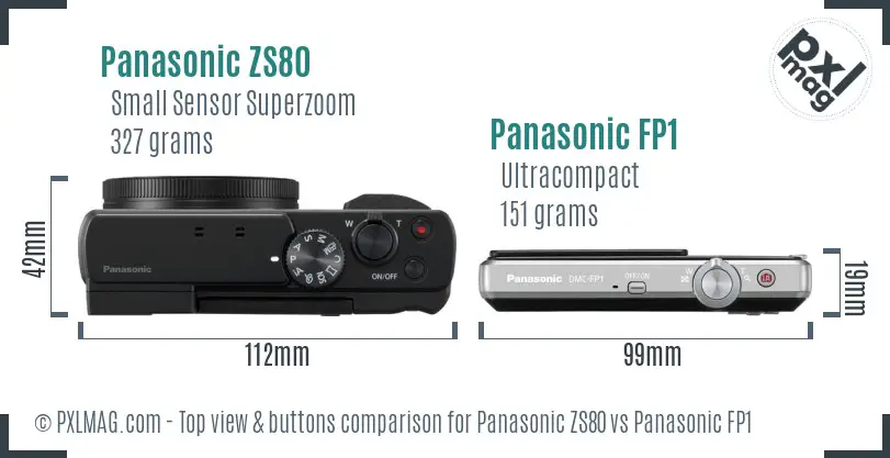 Panasonic ZS80 vs Panasonic FP1 top view buttons comparison