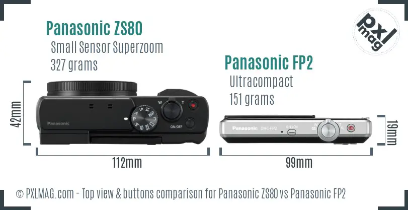 Panasonic ZS80 vs Panasonic FP2 top view buttons comparison