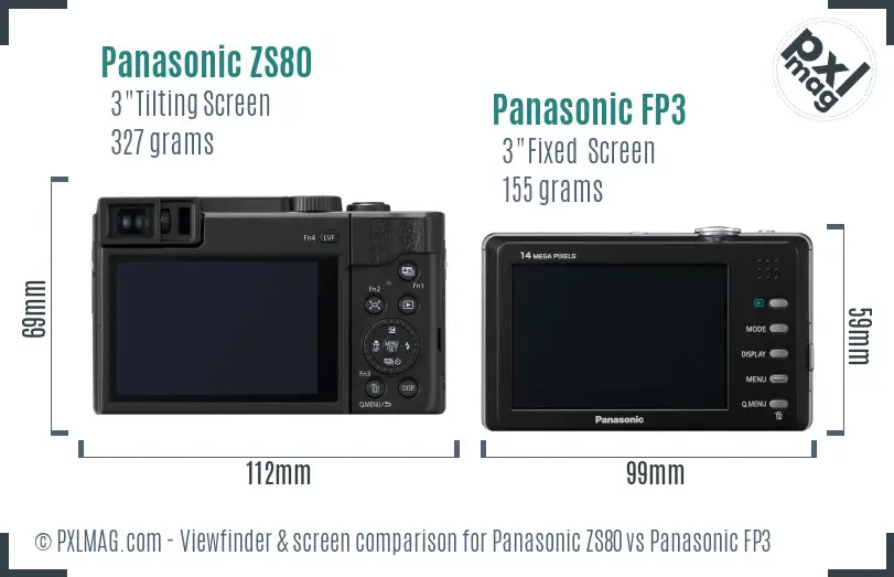 Panasonic ZS80 vs Panasonic FP3 Screen and Viewfinder comparison