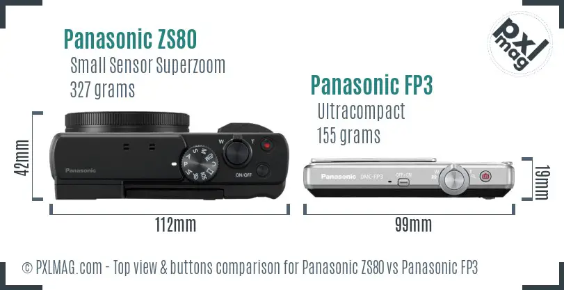 Panasonic ZS80 vs Panasonic FP3 top view buttons comparison