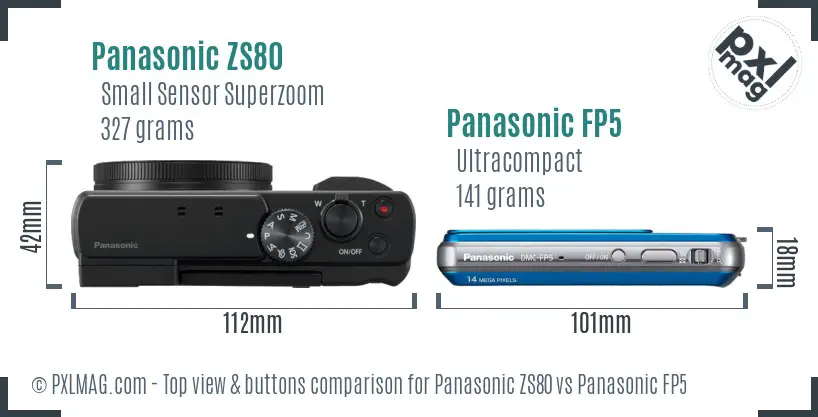 Panasonic ZS80 vs Panasonic FP5 top view buttons comparison
