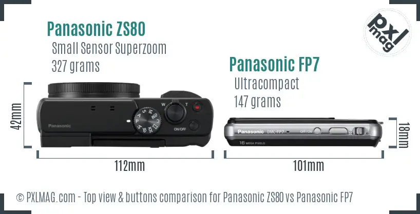 Panasonic ZS80 vs Panasonic FP7 top view buttons comparison