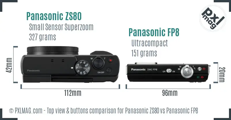 Panasonic ZS80 vs Panasonic FP8 top view buttons comparison