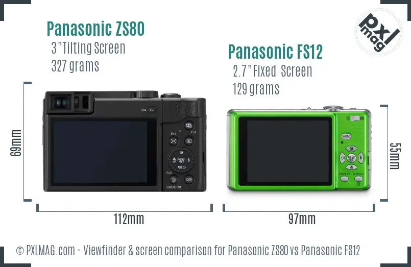 Panasonic ZS80 vs Panasonic FS12 Screen and Viewfinder comparison