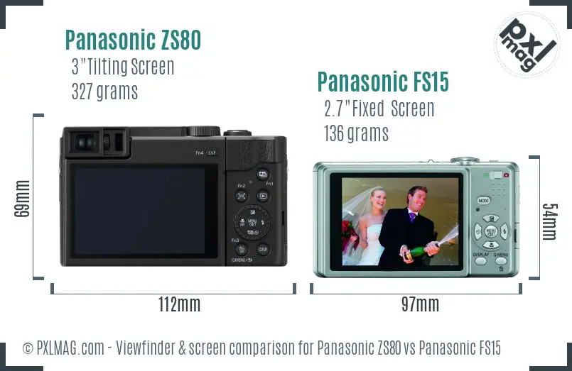 Panasonic ZS80 vs Panasonic FS15 Screen and Viewfinder comparison