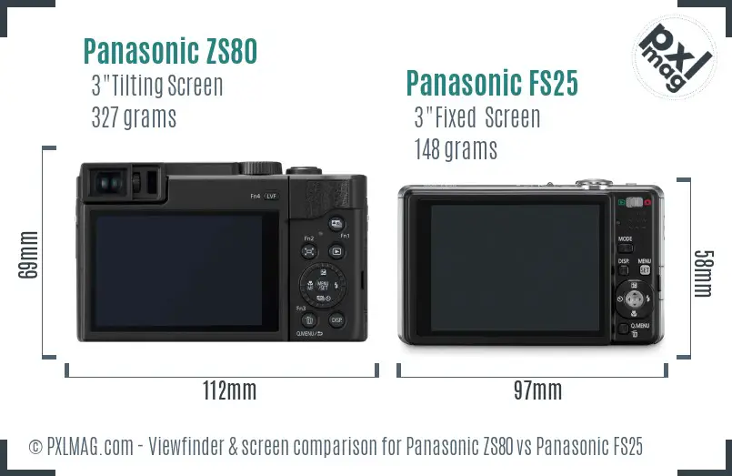 Panasonic ZS80 vs Panasonic FS25 Screen and Viewfinder comparison