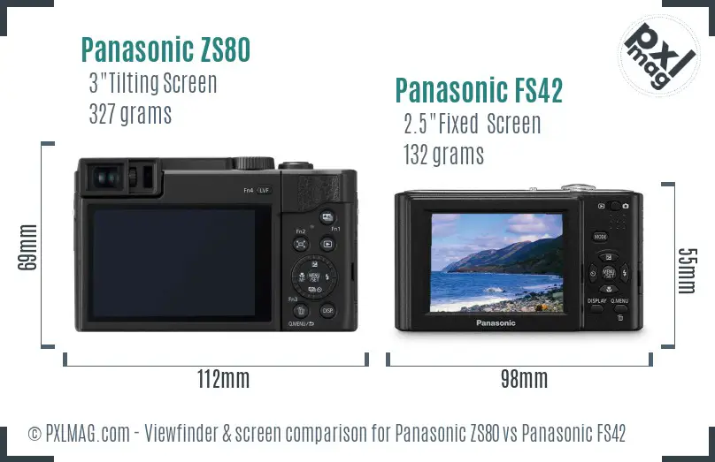 Panasonic ZS80 vs Panasonic FS42 Screen and Viewfinder comparison