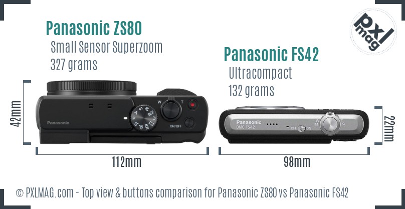 Panasonic ZS80 vs Panasonic FS42 top view buttons comparison