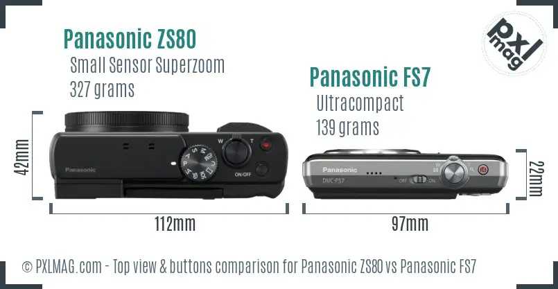 Panasonic ZS80 vs Panasonic FS7 top view buttons comparison