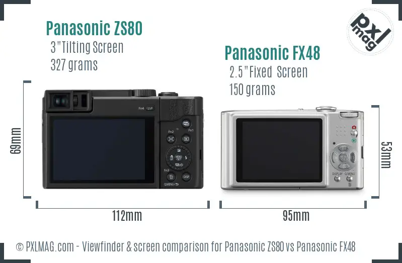 Panasonic ZS80 vs Panasonic FX48 Screen and Viewfinder comparison