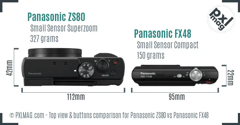 Panasonic ZS80 vs Panasonic FX48 top view buttons comparison