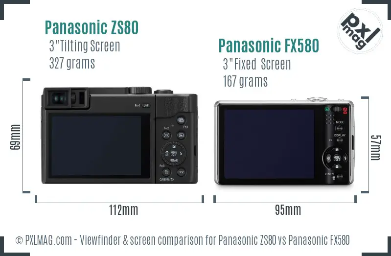 Panasonic ZS80 vs Panasonic FX580 Screen and Viewfinder comparison