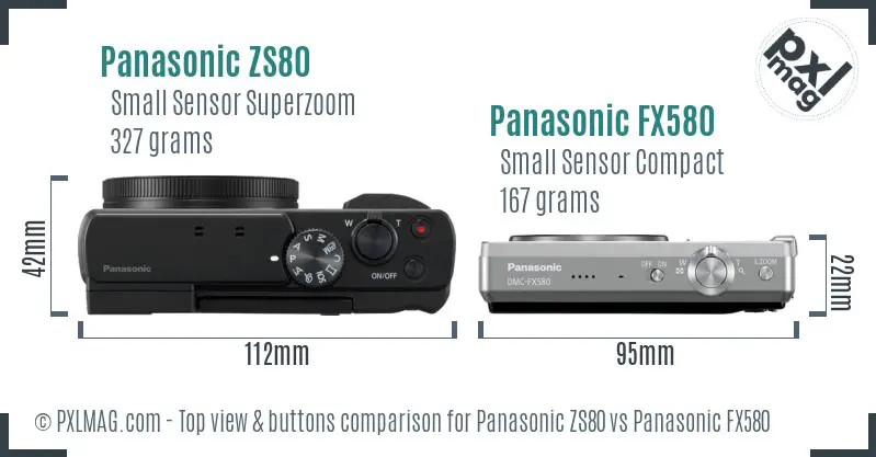Panasonic ZS80 vs Panasonic FX580 top view buttons comparison
