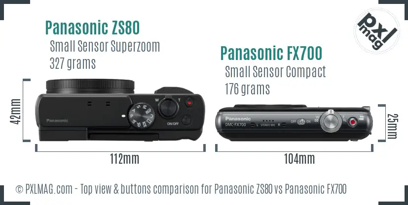 Panasonic ZS80 vs Panasonic FX700 top view buttons comparison