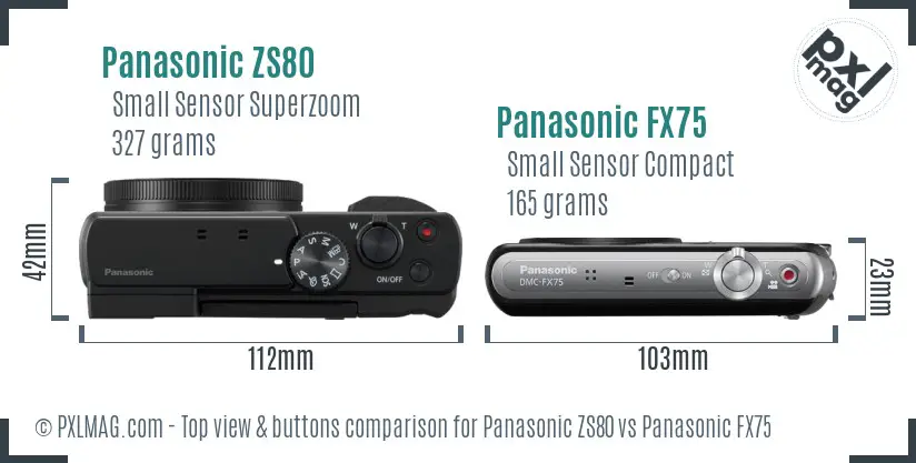 Panasonic ZS80 vs Panasonic FX75 top view buttons comparison