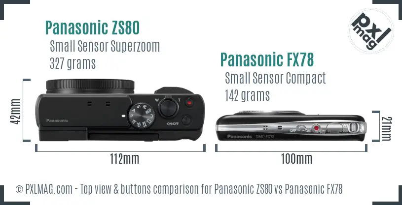 Panasonic ZS80 vs Panasonic FX78 top view buttons comparison