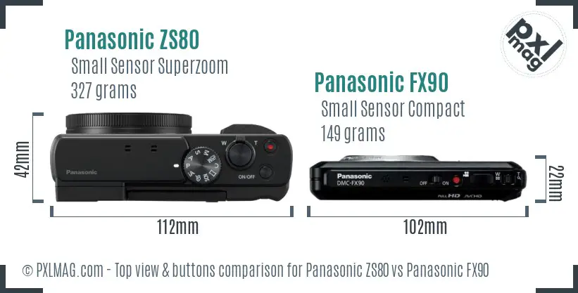 Panasonic ZS80 vs Panasonic FX90 top view buttons comparison