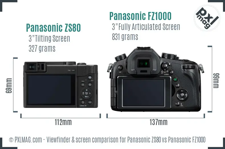 Panasonic ZS80 vs Panasonic FZ1000 Screen and Viewfinder comparison