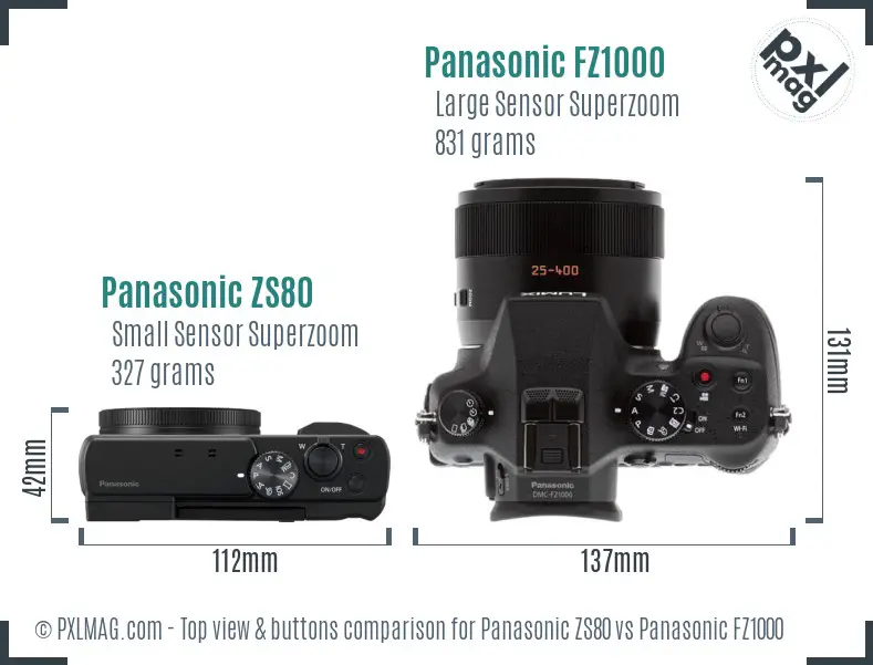 Panasonic ZS80 vs Panasonic FZ1000 top view buttons comparison