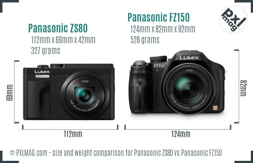 Panasonic ZS80 vs Panasonic FZ150 size comparison