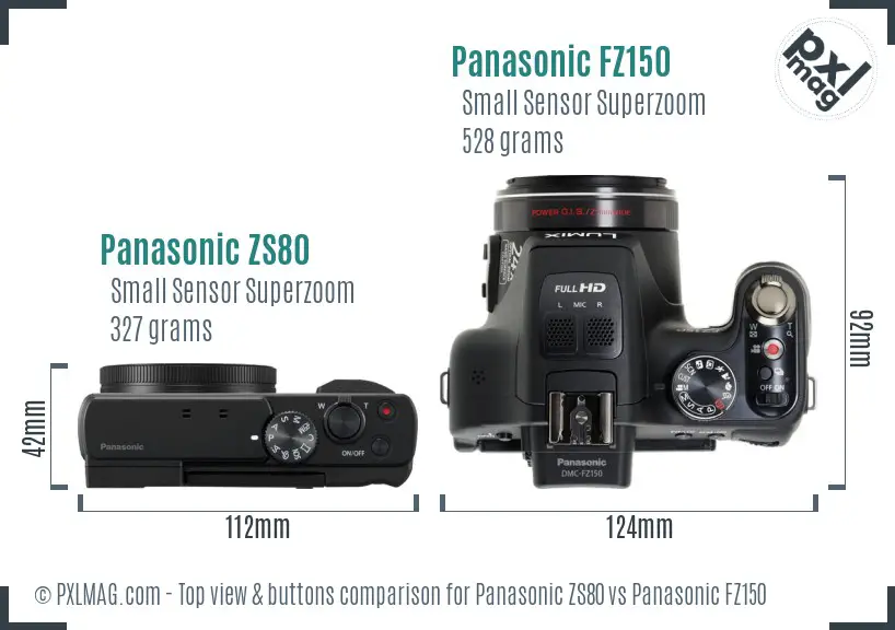 Panasonic ZS80 vs Panasonic FZ150 top view buttons comparison